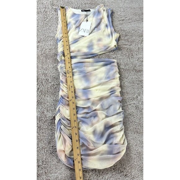 ZARA WOMEN'S CUT OUT PRINTED TULLE DRESS MULTICOLOR SIZE S New - Picture 3 of 13